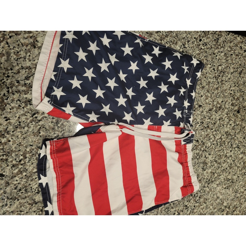 Faded Glory Mens American Flag Board Shorts Stars Stripes Red White Blue L 36-38